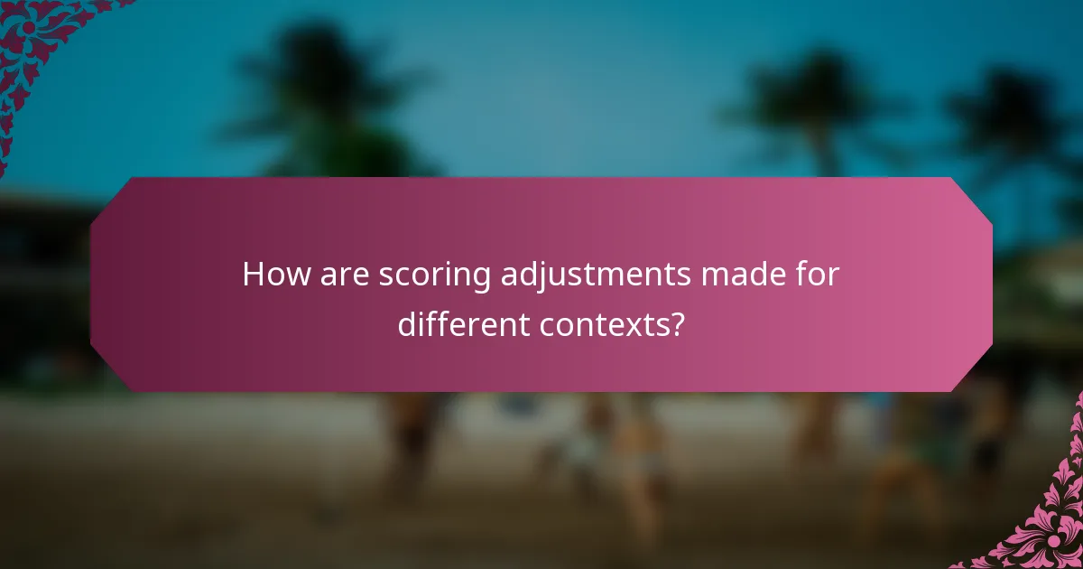 How are scoring adjustments made for different contexts?